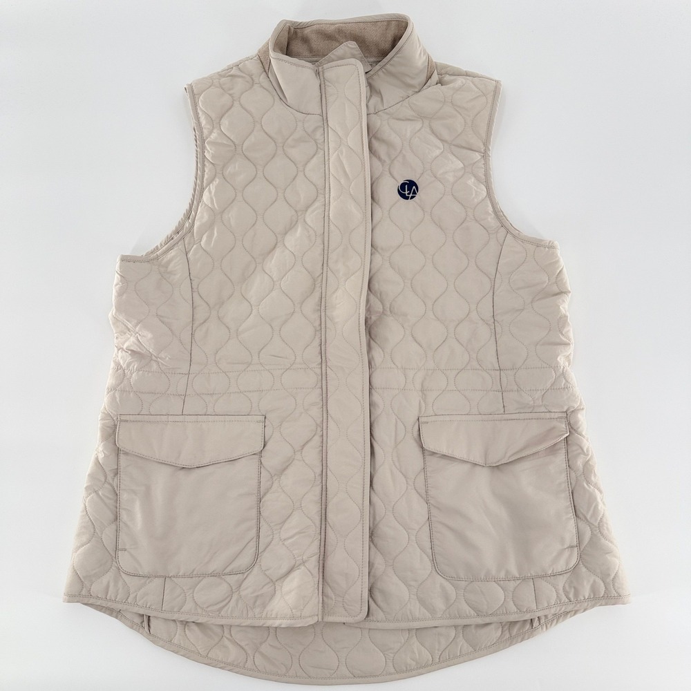 PETER MILLAR Addison Quilted Vest Women XL Beige CLA Emboidered Logo